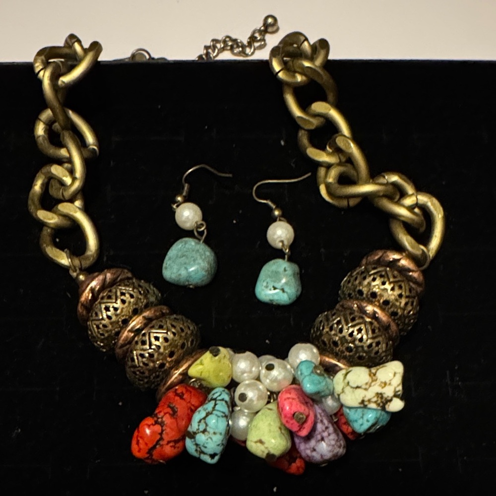 Colorful Chunky Beaded Necklace and Earring Set